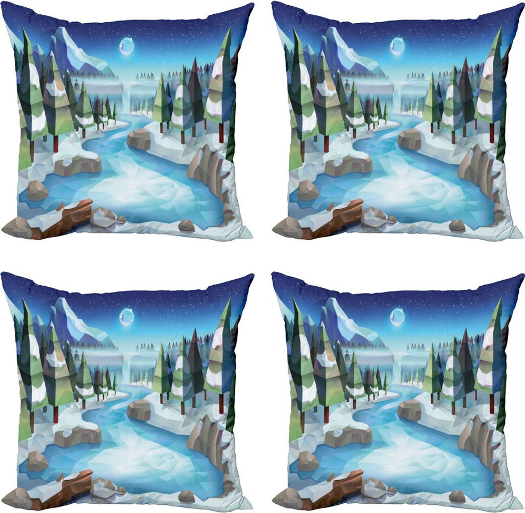 ABAKUHAUS Northwoods Kissenbezug Set (4 Stück), Winterland, Moderner Doppelseitiger Digitaldruck, 50 cm x 50 cm, Mehrfarbig