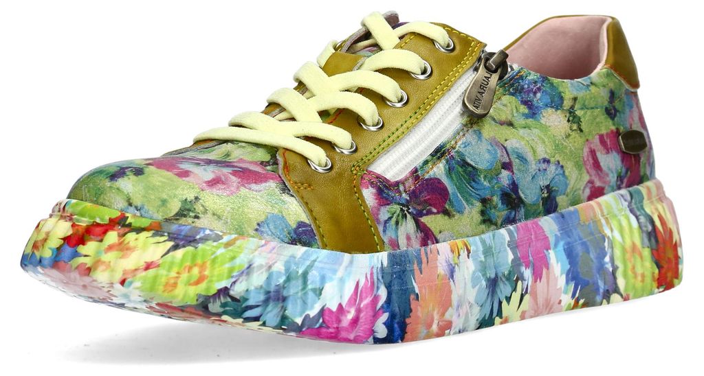 Laura Vita Damen Sneaker Plateau Floral Reißverschluss SOLENO 02, Größe:41 EU, Farbe:Grün