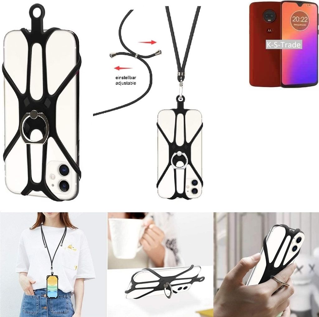 K-S-Trade 3in1 Handykette Handyband Handykordel Halsband Smartphone-Ring Handy-Ring kompatibel mit Motorola Moto G7 Plus Fingerhalterung Handyring