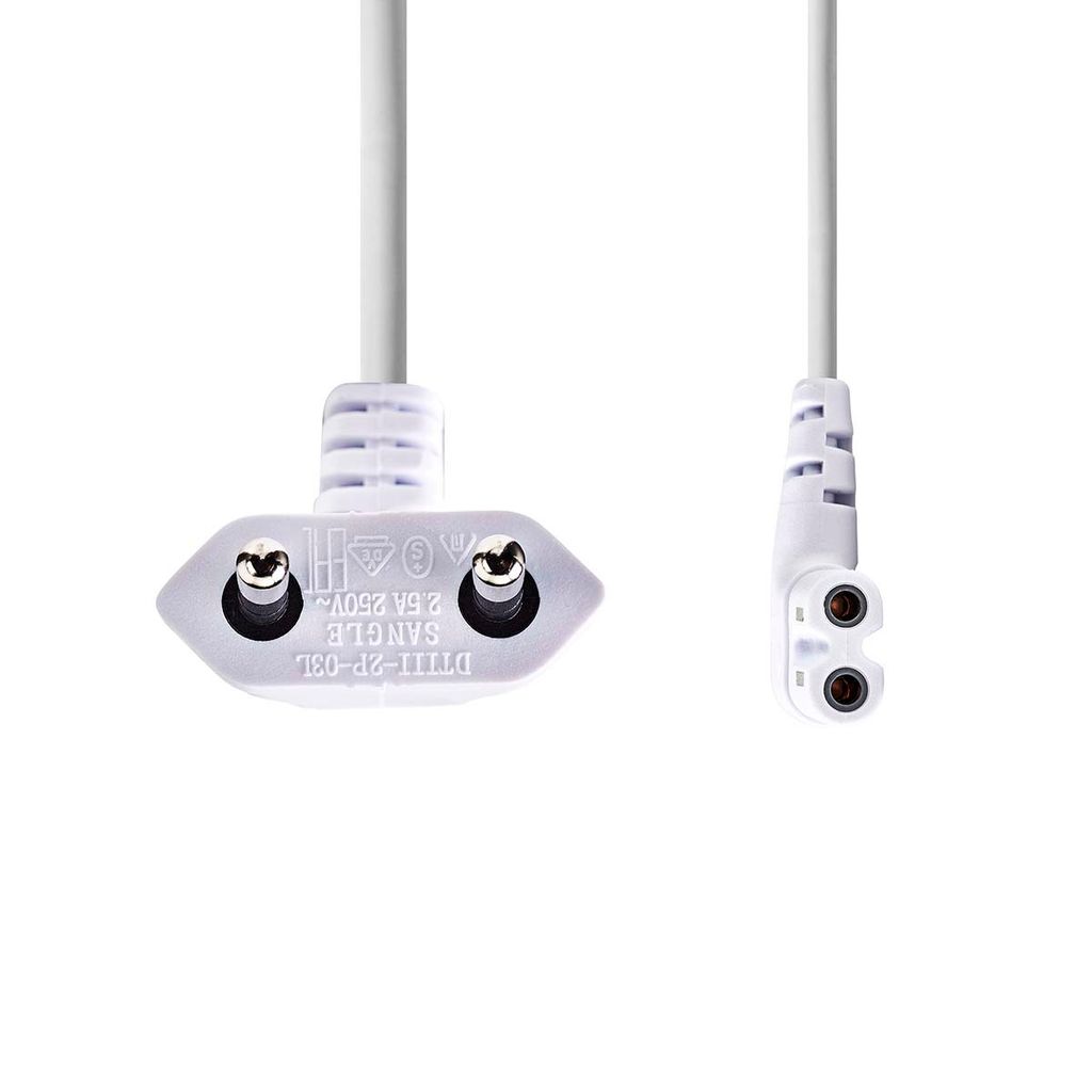 Nedis Stromkabel - Euro Männlich - IEC-320-C7 - Abgewinkelt - Links abgewinkelt - Vernickelt - 2.00 m - Flach - PVC - Weiss - Label