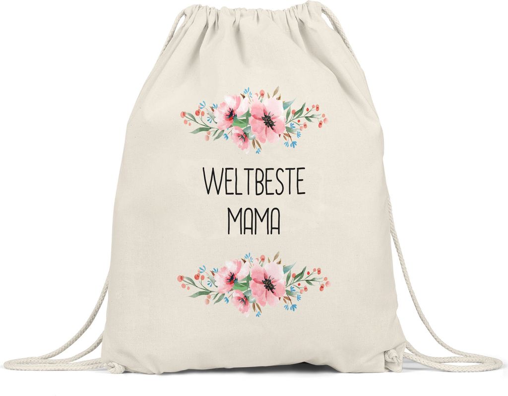 Weltbeste Mama Turnbeutel Gymsack Mutterliebe Blumenmotiv Geschenkidee Muttertag Geburtstag