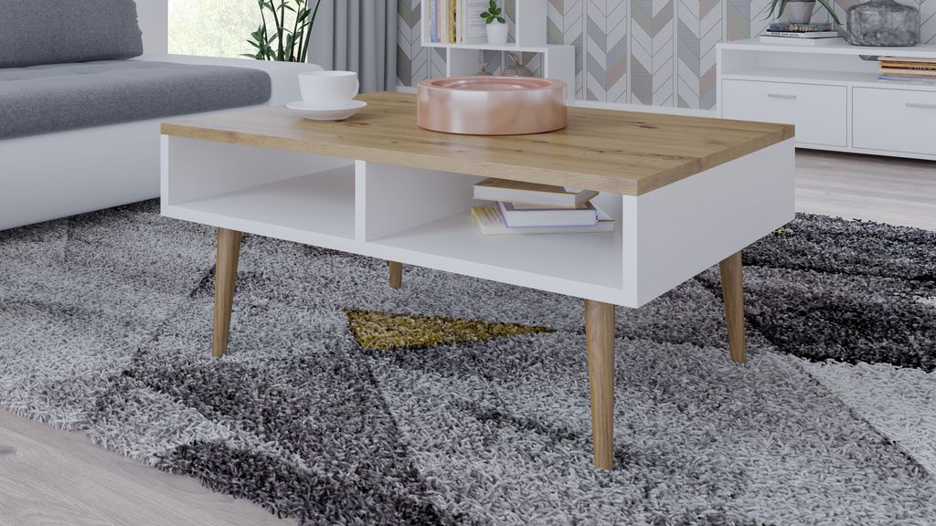 Per La Vita Couchtisch mit Ablage Isla , Beistelltisch Holztisch für Wohnzimmer, Sofatisch klein Holz, Wohnzimmertisch Artisan - Weiß