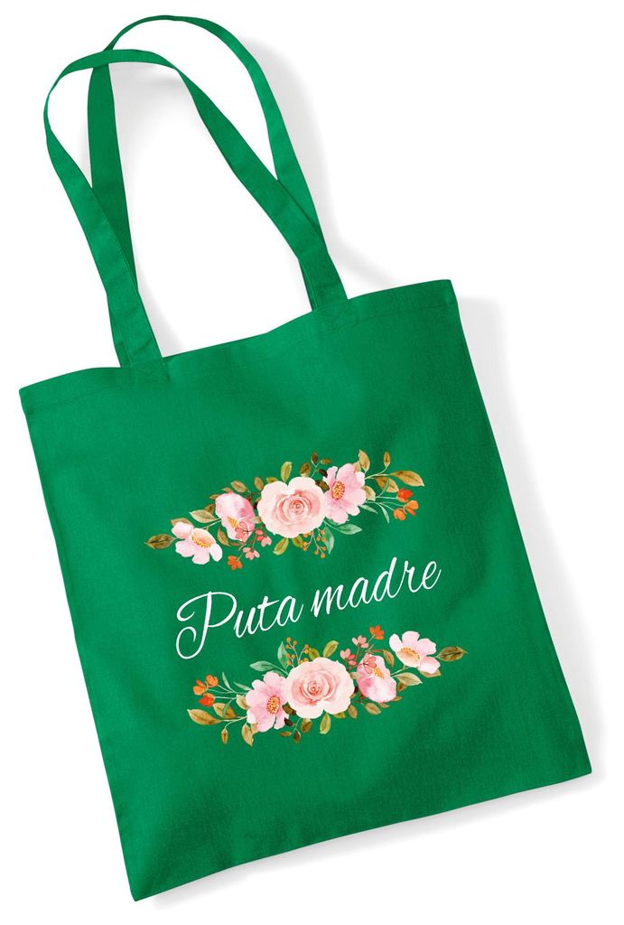 Huuraa Jutebeutel Puta madre spanisch Blumen 10 Liter Kelly Green Baumwolle Tasche Geschenkidee