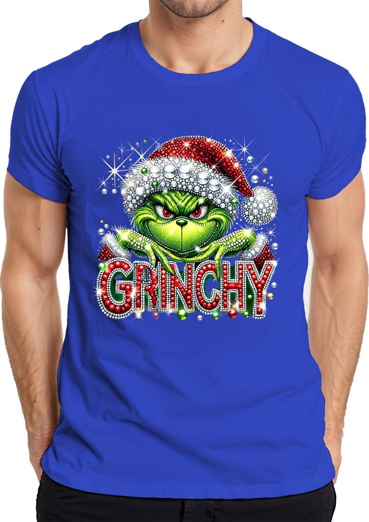 Grinchy Weihnachten Glitzer Strass Santa frech lustig Geschenk Herren T-Shirt, Blau, 3XL