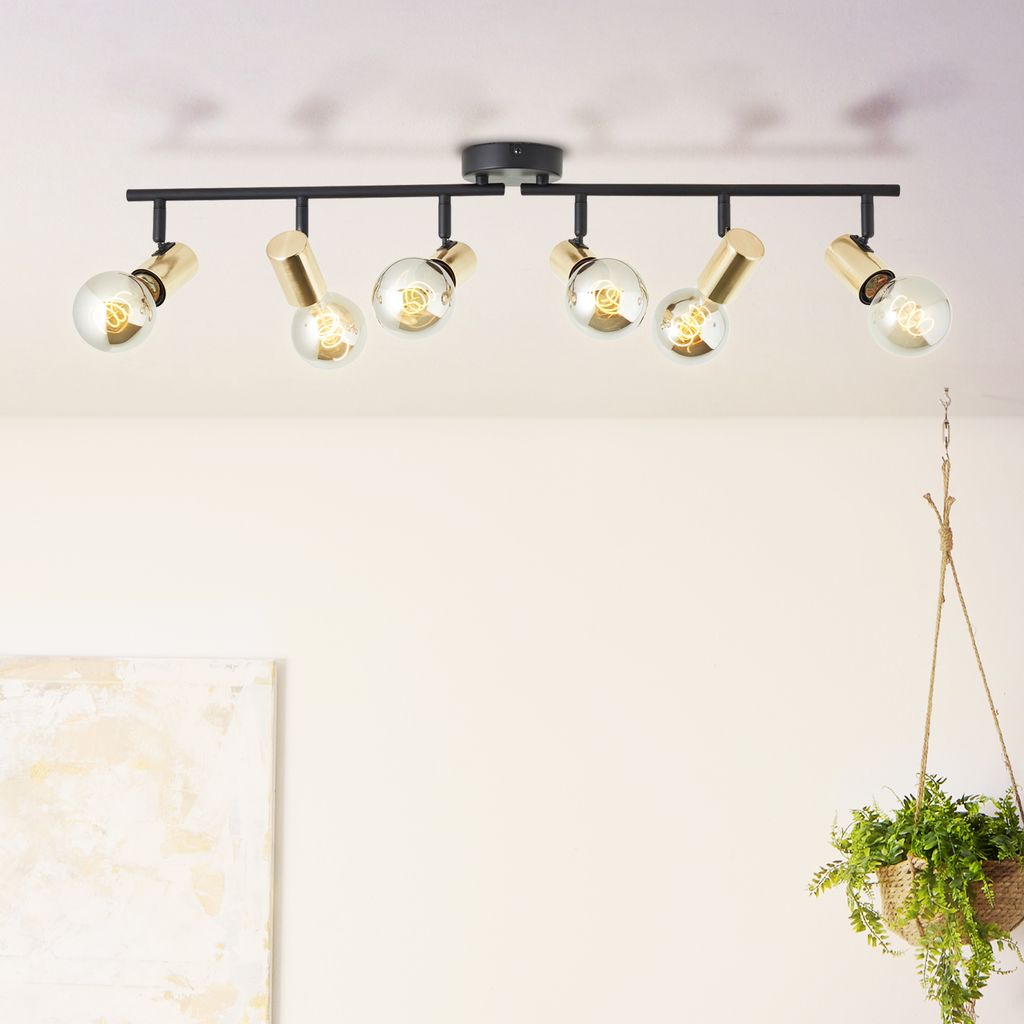 BRILLIANT schwarzer Deckenspot Balken KERRY | moderne Deckenlampe mit Gold Akzenten und mit 6x E27 Fassung max. 40W | Metall