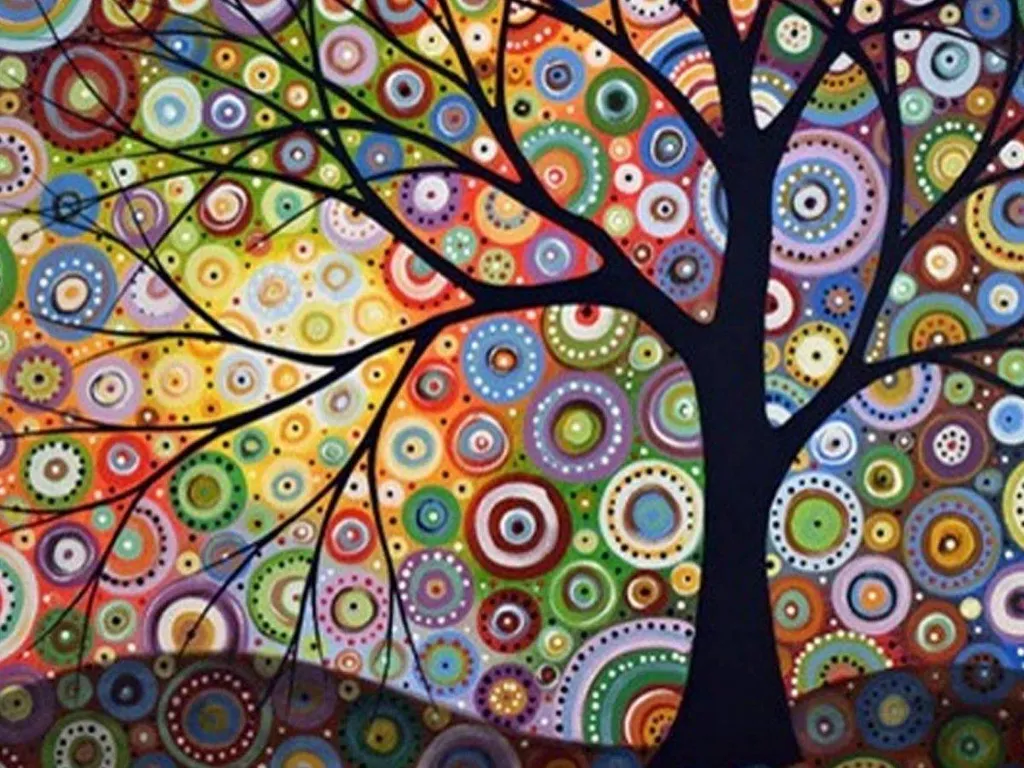 Broderie diamant Arbre multicolore 45x55 K : Strass haute brillance DIY