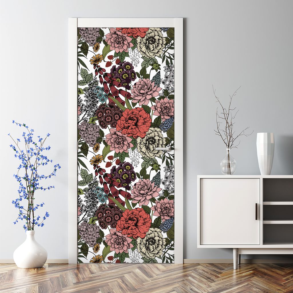 Dekorative Abnehmbarer Wandsticker Türtapete selbstklebend Klebefolie Herbstblumen 85 x 200 cm