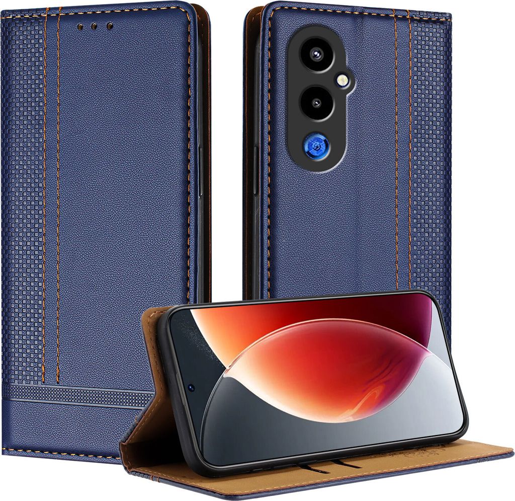 Handyhülle für Tecno Pova 4 Pro Leder Flip Klappbare Schutzhülle mit Standfunktion Blau