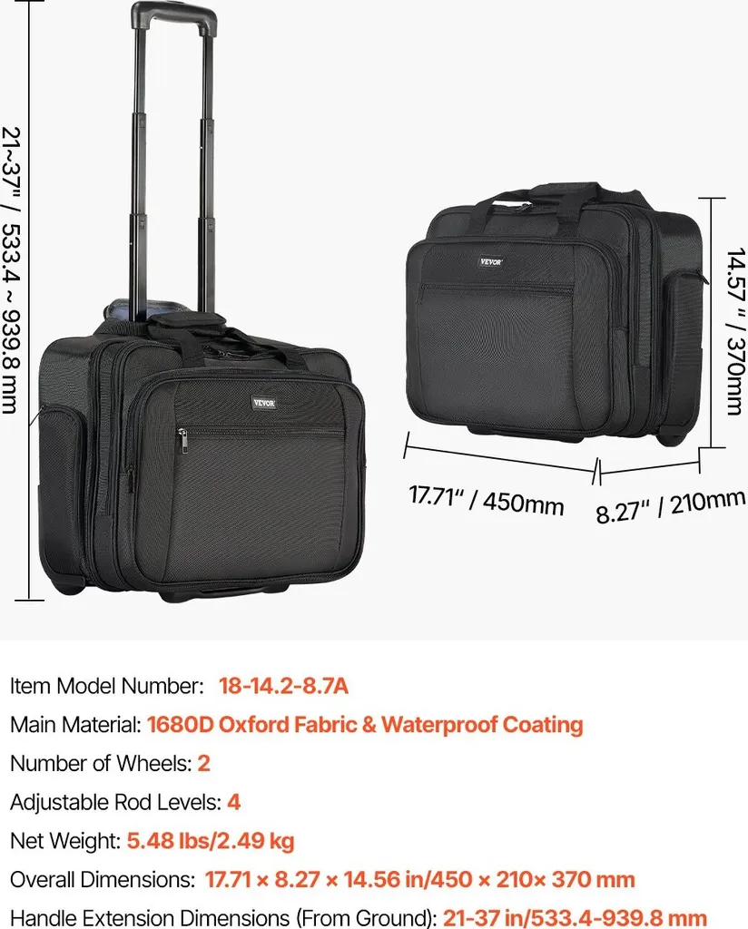 Laptop Notebook Trolley Valigetta per notebook 450x210x370mm Nero - 7