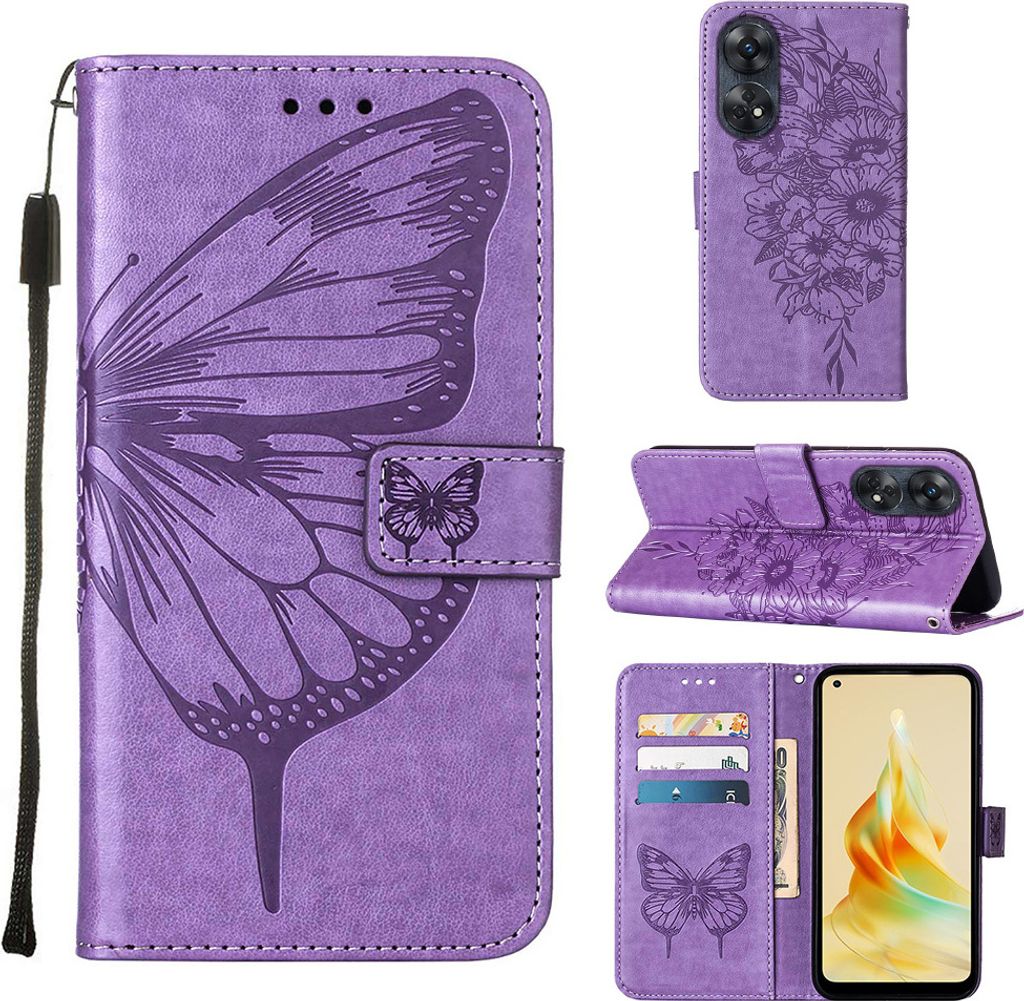 Lederhülle für OPPO Reno8 T 4G Schmetterling Prägung Flip Produktbild 