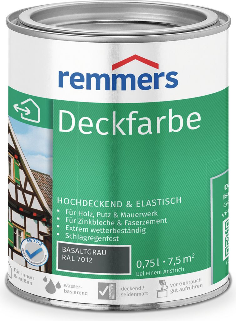 Remmers Deckfarbe basaltgrau (RAL 7012) 0,75 l, Holzlack