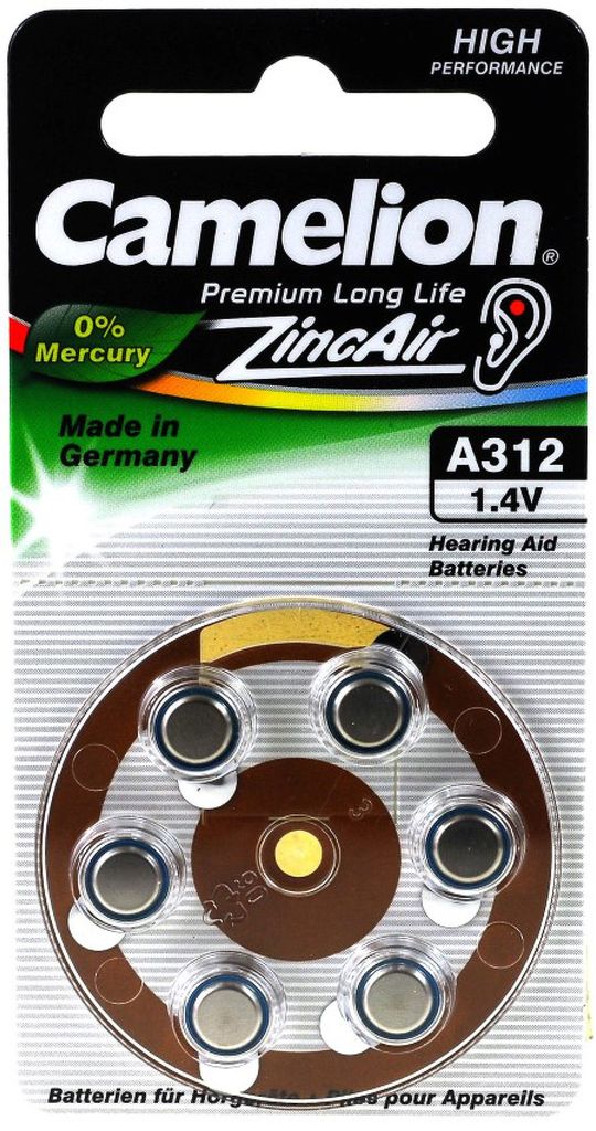 Camelion Hörgerätebatterie A312 ZL312 PR736 AE312 DA312 V312AT 312AE PR41 6er Blister