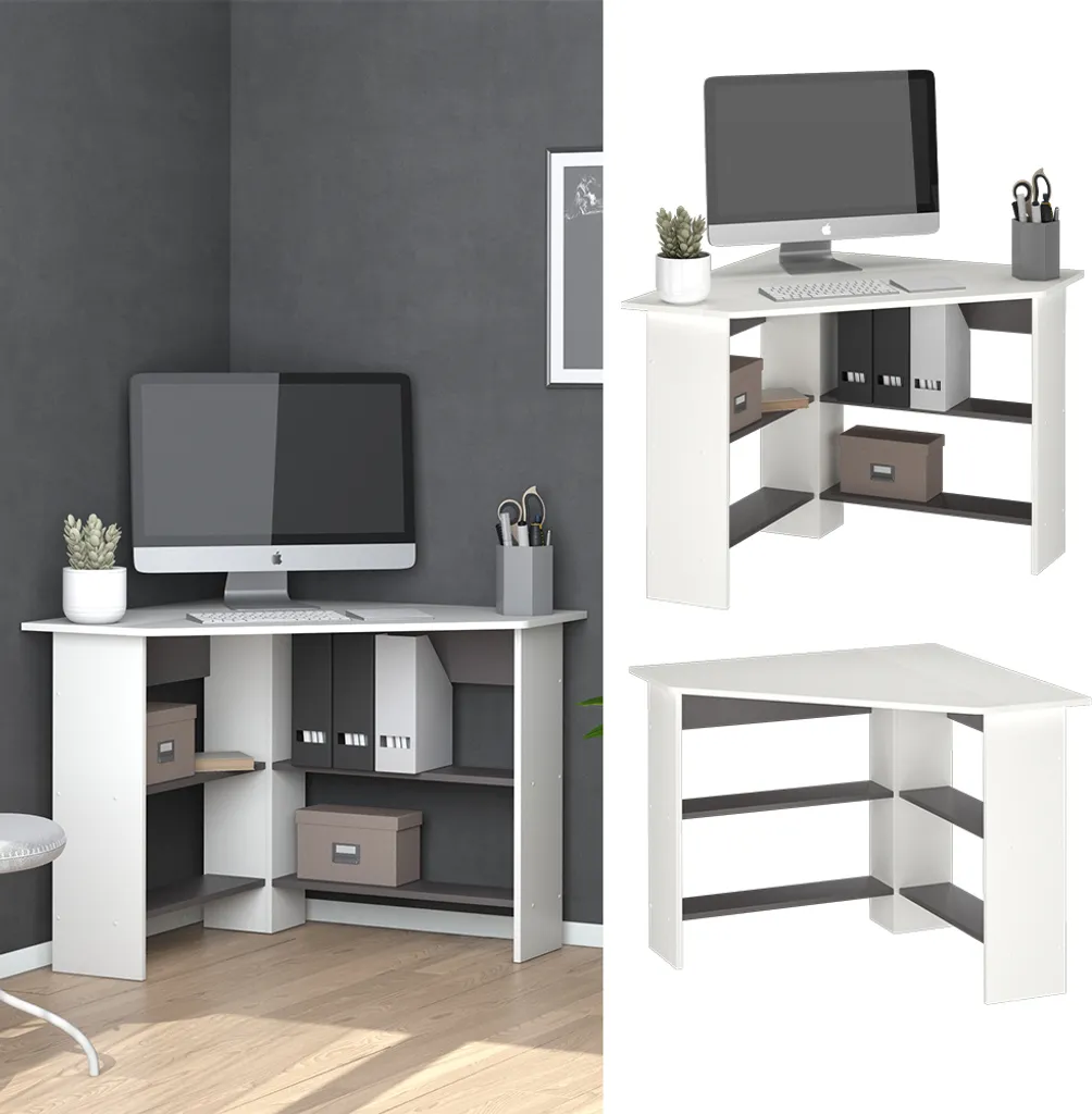 Bureau d'Angle Vicco Arion Blanc 90cm avec Plateau Robuste et Durable - 2