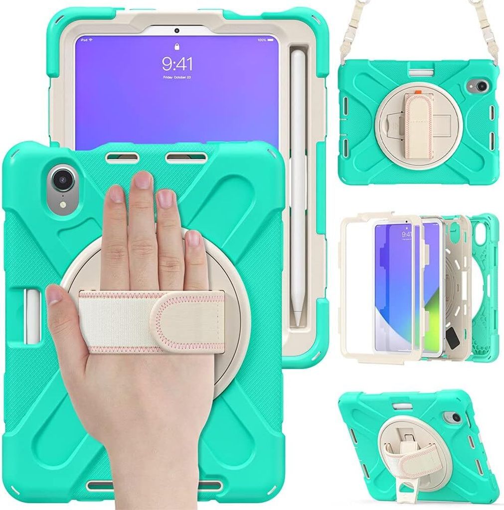 Tasche für iPad Mini 6 8.3" mit Ständer und Schultergurt Mint