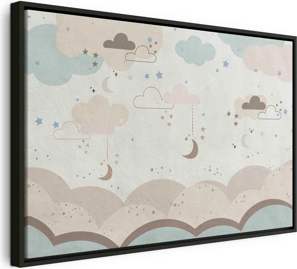 Offerta Quadro Cameretta 60x40 - Cielo Stellato e Lune Beige