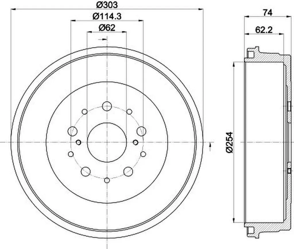 Tambour de Frein Arrière 303 mm HELLA pour Pick-up Toyota Hilux - Lot x2 - 5