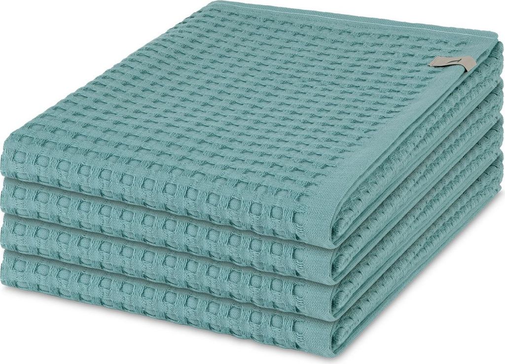 Möve Piquee 4 X Handtuch im Set Strukturierte Waffelpiquée-Oberfläche, Extra saugfähig und weich, Mit praktischem Kordelaufhänger 50 X 100cm