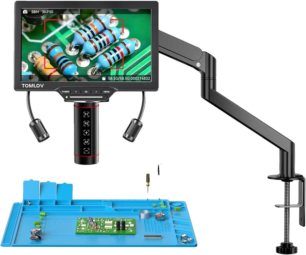 Digitalmikroskop, 10,1 Zoll Display, 3200×1800P Auflösung, Vergrößerungsverhältnis 1500X - 3000X, wiederaufladbarer Akku, Autofokus