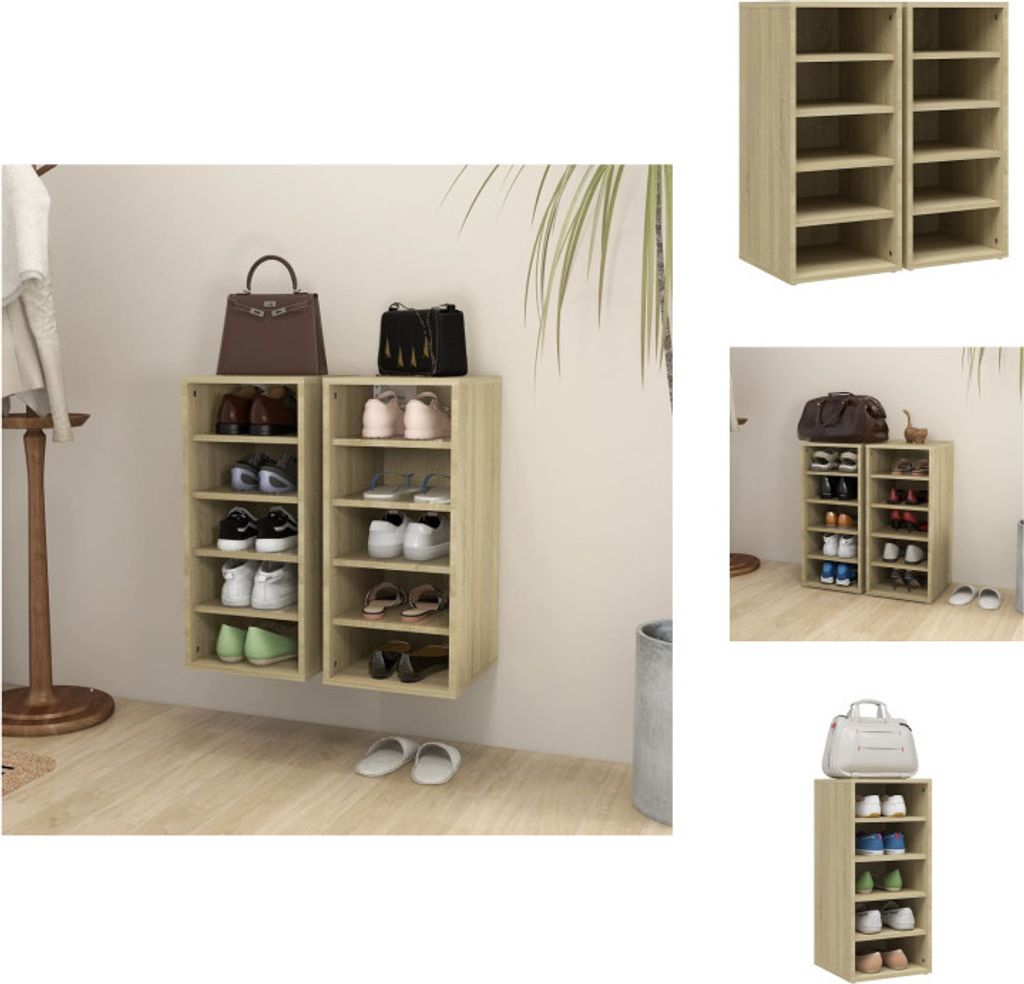 vidaXL Schuhschränke 2 Stk. Sonoma-Eiche 31,5x35x70 cm Holzwerkstoff - Schuhregale & -schränke