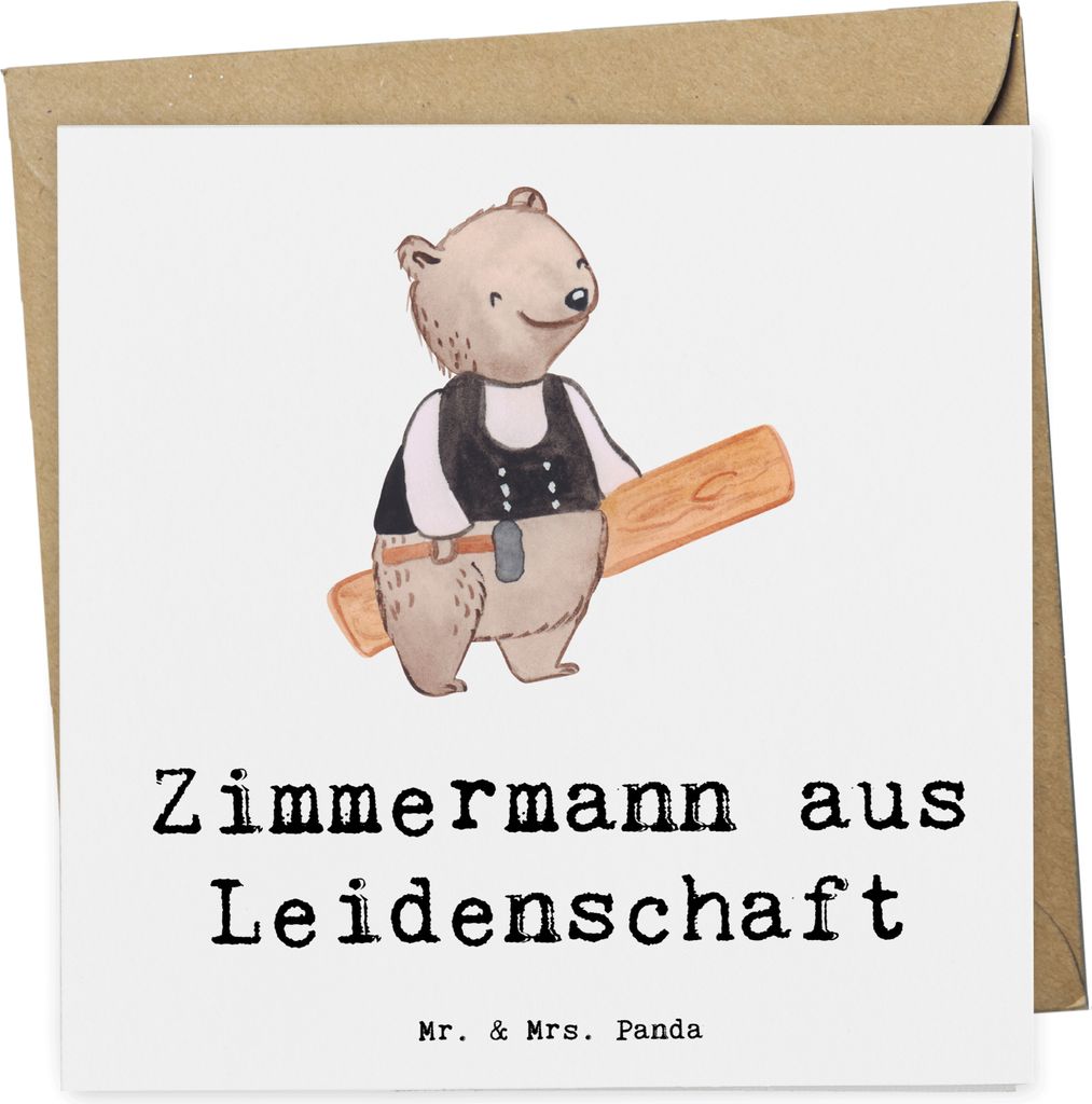 Mr. & Mrs. Panda Glückwunschkarte Zimmermann Leidenschaft - Weiß - Geschenk, Grußkarte, faltkarte, anlasskarte, Klappkarte, doppelkarte