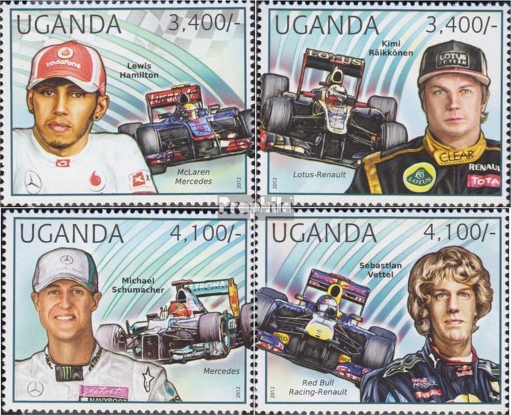 Briefmarken Uganda 2012 Mi 2906-2909 (kompl.Ausg.) postfrisch Automobilrennsport der Formel 1