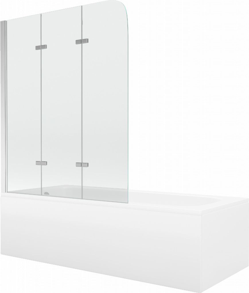 Mexen Vega Rechteckbadewanne 160 x 70 cm mit Verkleidung und 3-flügeliger Blende 120 cm, Transparent, Chrom - 550116070X90120301