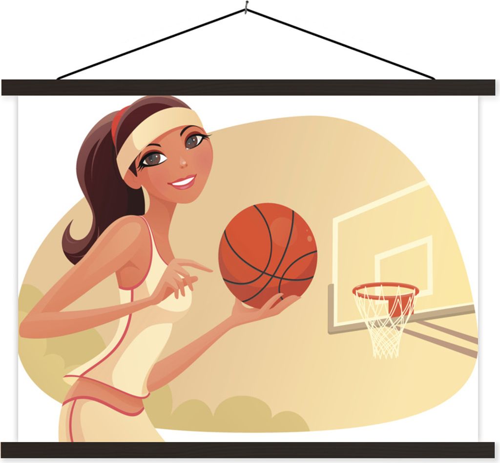 MuchoWow Textilposter Eine Illustration einer Basketballspielerin 60x45 cm mit schwarzem Rahmen - Poster Schlafzimmer