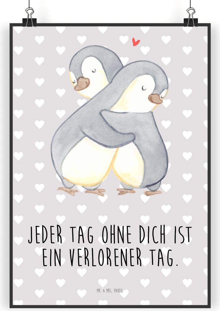 Mr. & Mrs. Panda Bild Pinguine Kuscheln DIN A4 - Grau Produktbild 