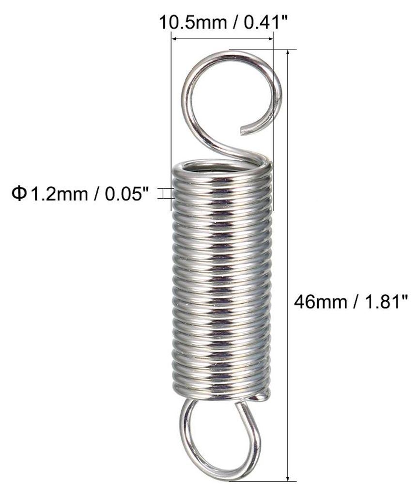 Zugfeder 1,2mm Drahtdurchmesser 10,5mm Au?endurchmesser 46mm freie L?nge Federstahl Kleine Doppelhaken-Zugfeder 8Stk.