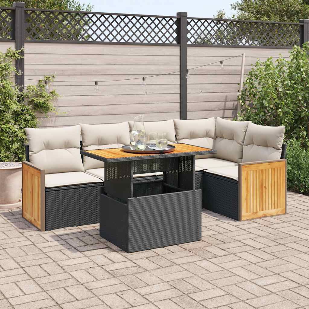 "2026 Promotion" 6-tlg. Garten-Sofagarnitur/Terrassenmöbel - mit Kissen - Schwarz Poly Rattan - Gartenmöbelset CC18380