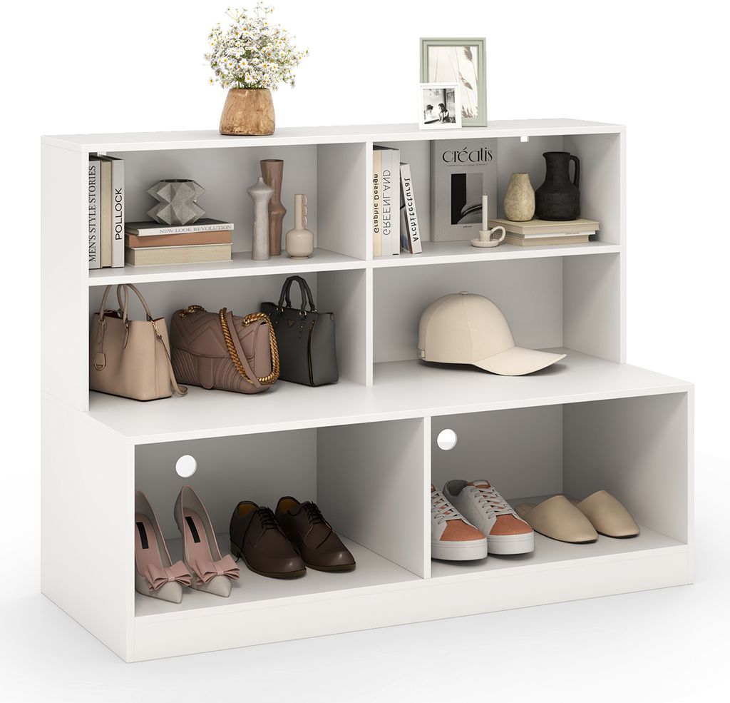 COSTWAY Schuhschrank für den Eingangsbereich, 2-in-1-Kombination aus Regal und Schuhbank Schuh-Organizer mit 6 Fächern und 2 Kippschutz-Kits weiß