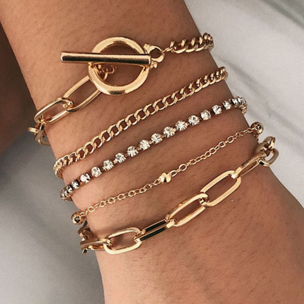 Stück Damen-Armbänder, mehrschichtige Kette, Schmuck, verstellbare Strass-Armbänder für Party