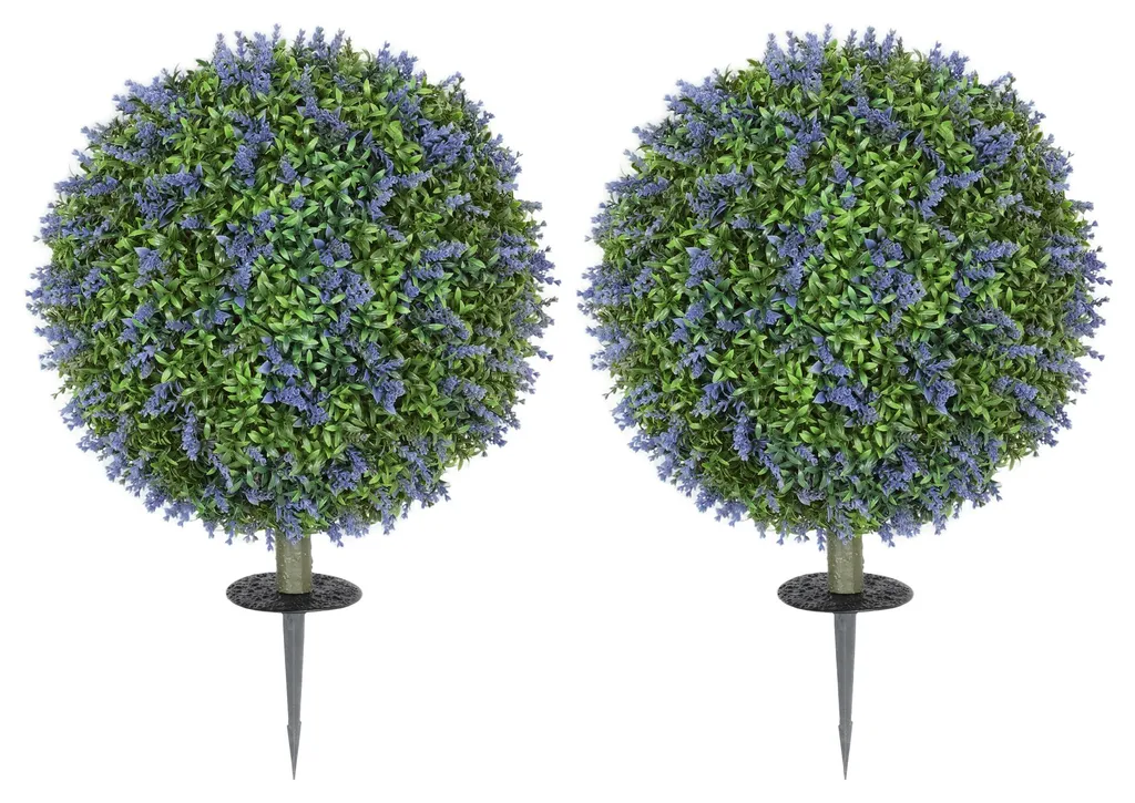 Décoration jardin lavande artificielle lot de 2 avec piquets 44 cm