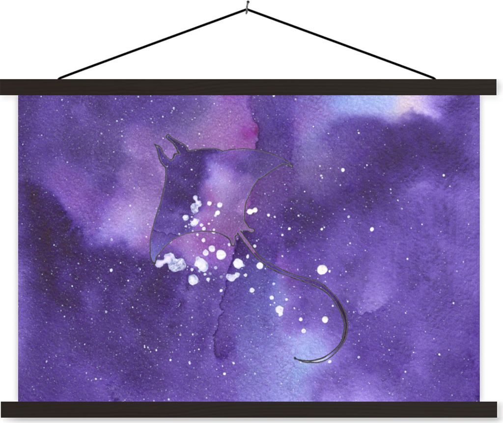MuchoWow Textilposter Manta - Weltraum - Lila 60x40 cm mit schwarzem Rahmen - Hölzernes