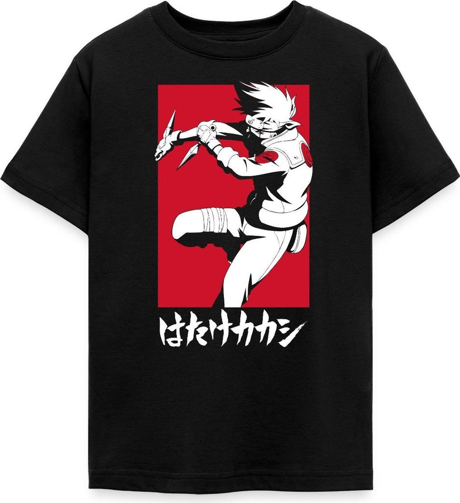 Spreadshirt Naruto Shippuden Cooles Kakashi-Design Teenager T-Shirt, 134/146 (9-11 Jahre), Schwarz