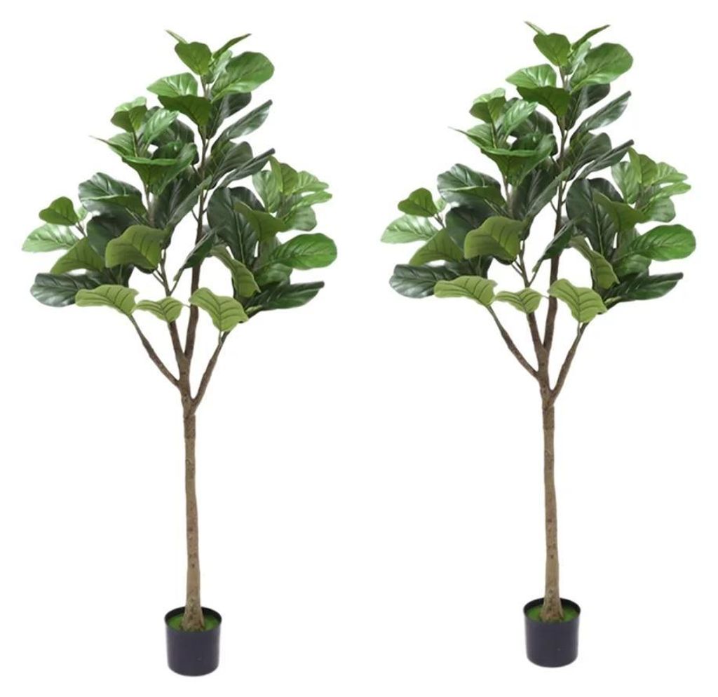 Künstliche Geigenfeige im Topf - Standbaum 2er-Set - Bodenstehend - PVC - Größe 4XL - Outdoor - Olive