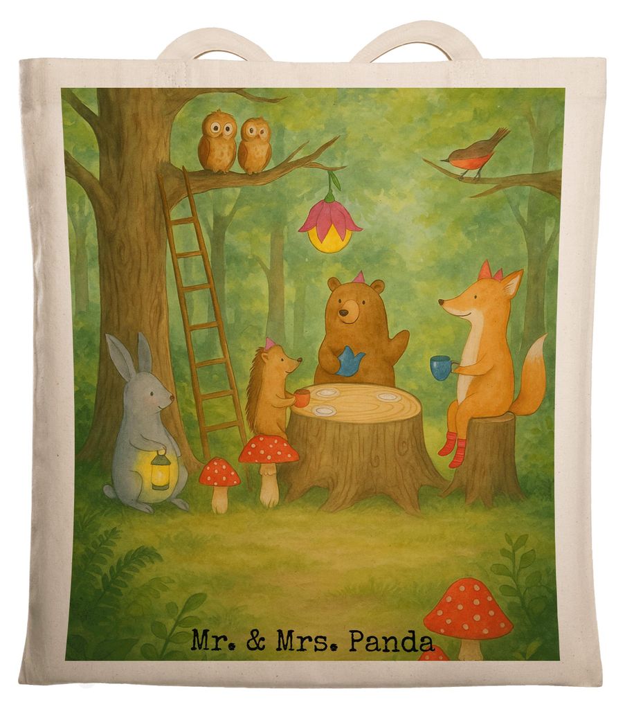 Mr. & Mrs. Panda Beutel Waldtiere Picknick Design - Weiß - Geschenk, Igel, Wald, Laptoptasche, Fuchs, Lustige Sprüche, Einkaufstasche, Shopping T...