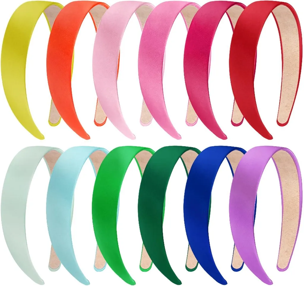 Set de 12 bandeaux cheveux en satin - Idéal pour le sport et le bureau