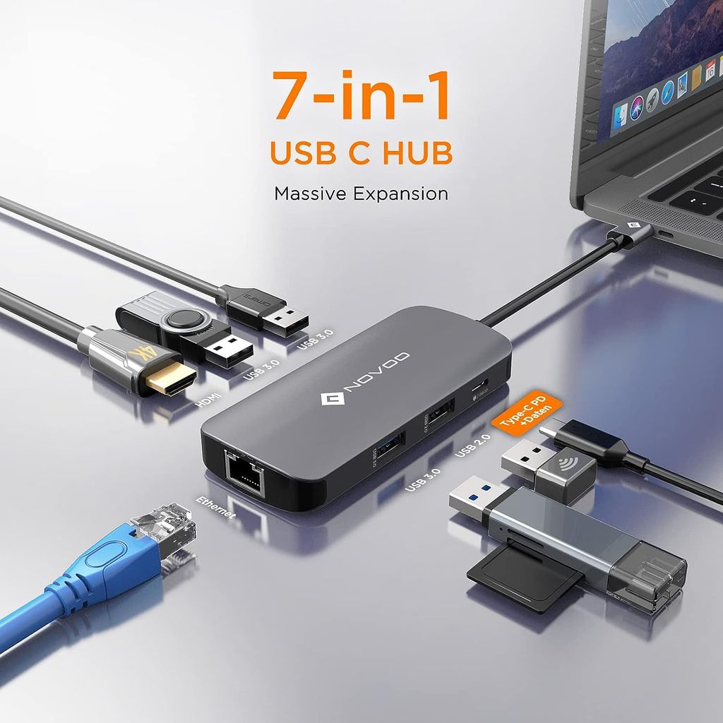 NOVOO 9in1 ProUSB C Multiport 4K HDMI VGA Ethernet 1000Mbps, 100W PD  Charging, 3 USB3.0, SD/TF Slots, Thunderbolt 3 Laptop Dock for MacBook,  Windows