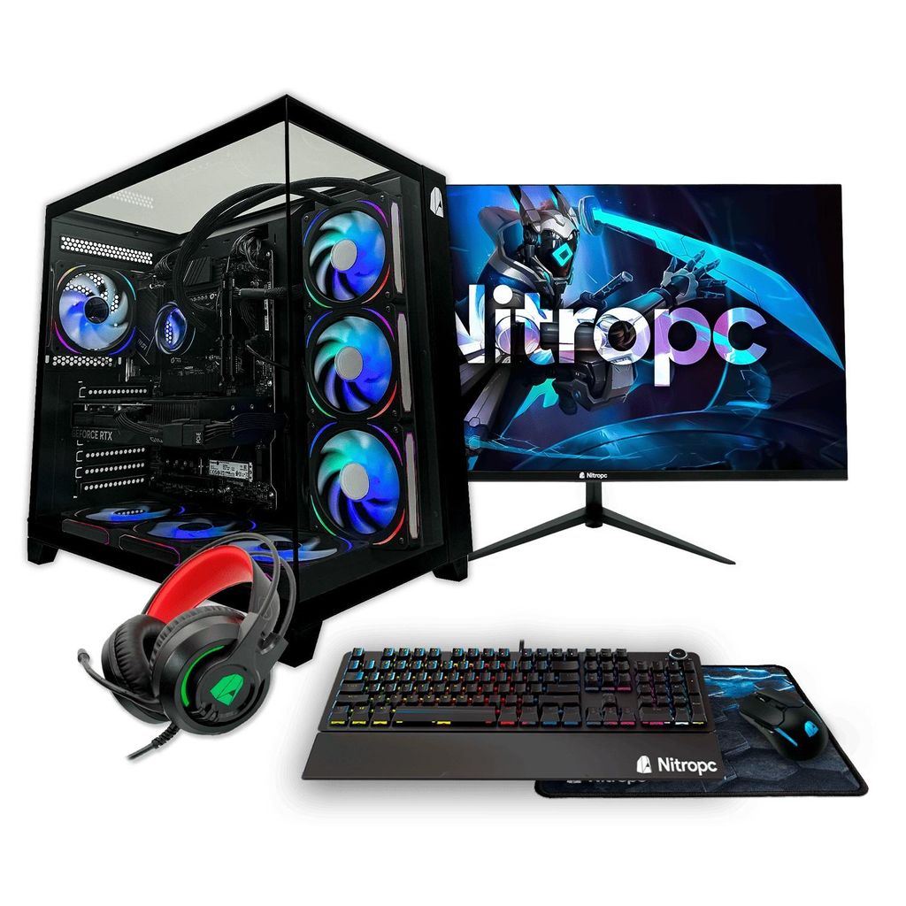 Nitropc Gaming PC Pack Gold Plus v2 - AMD Ryzen 7 5800X, NVIDIA RTX 5060 8GB, 32GB DDR4, M.2 2TB, Schwarz - Monitor 24" FullHD