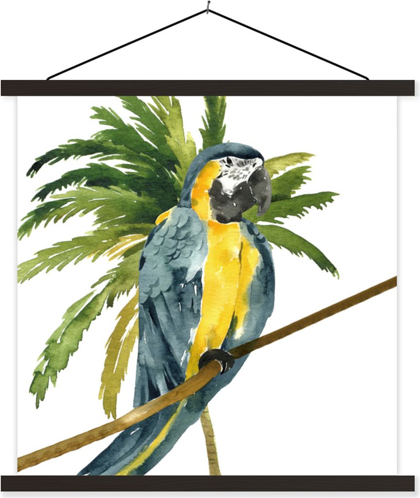 MuchoWow Textilposter Dschungel - Papagei - Zweig 40x40 cm mit schwarzem Rahmen - Fotos