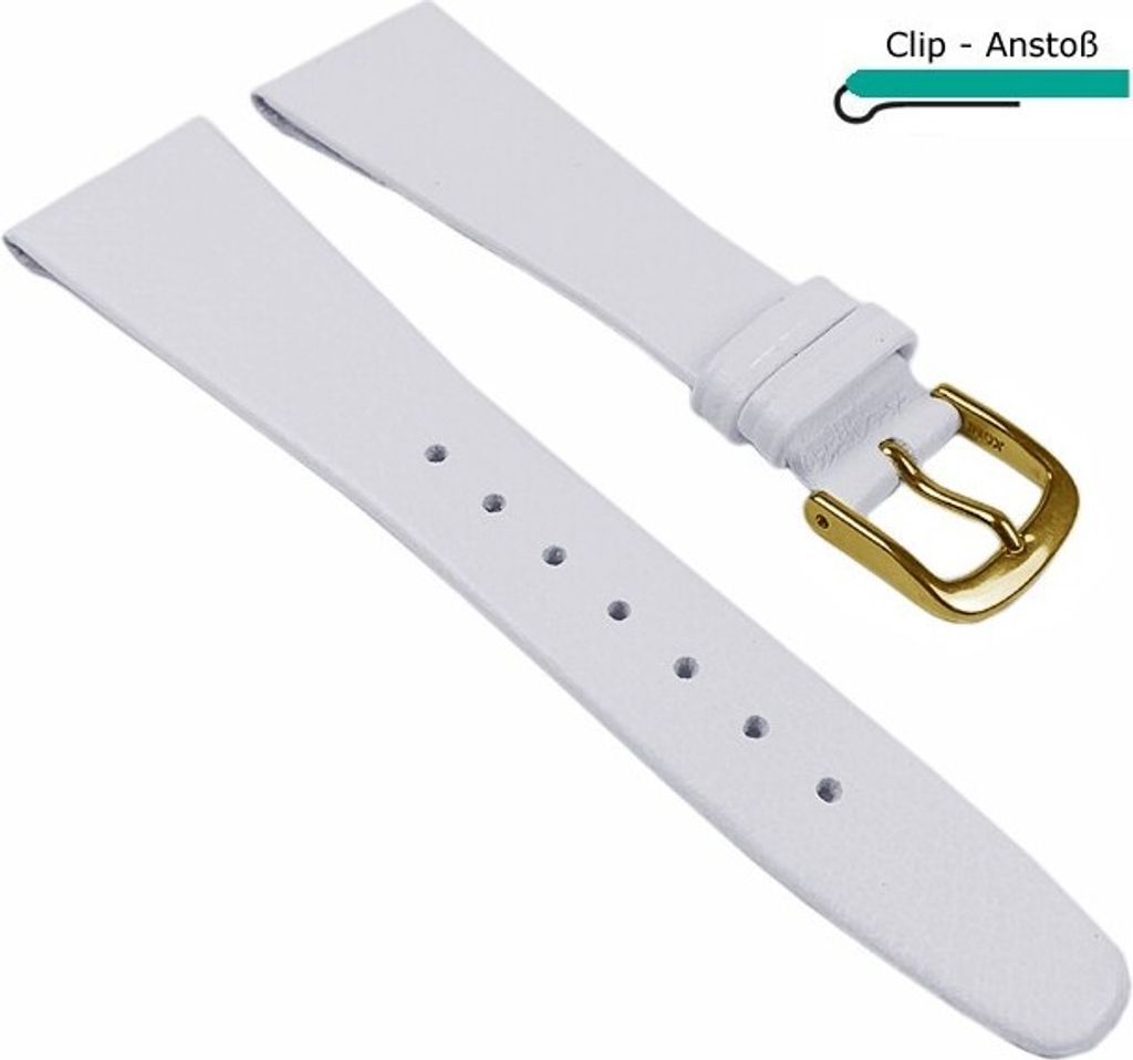 Uhrenarmband Leder mit Clip weiß Kurze Länge Natina 23372G, Stegbreite:12mm