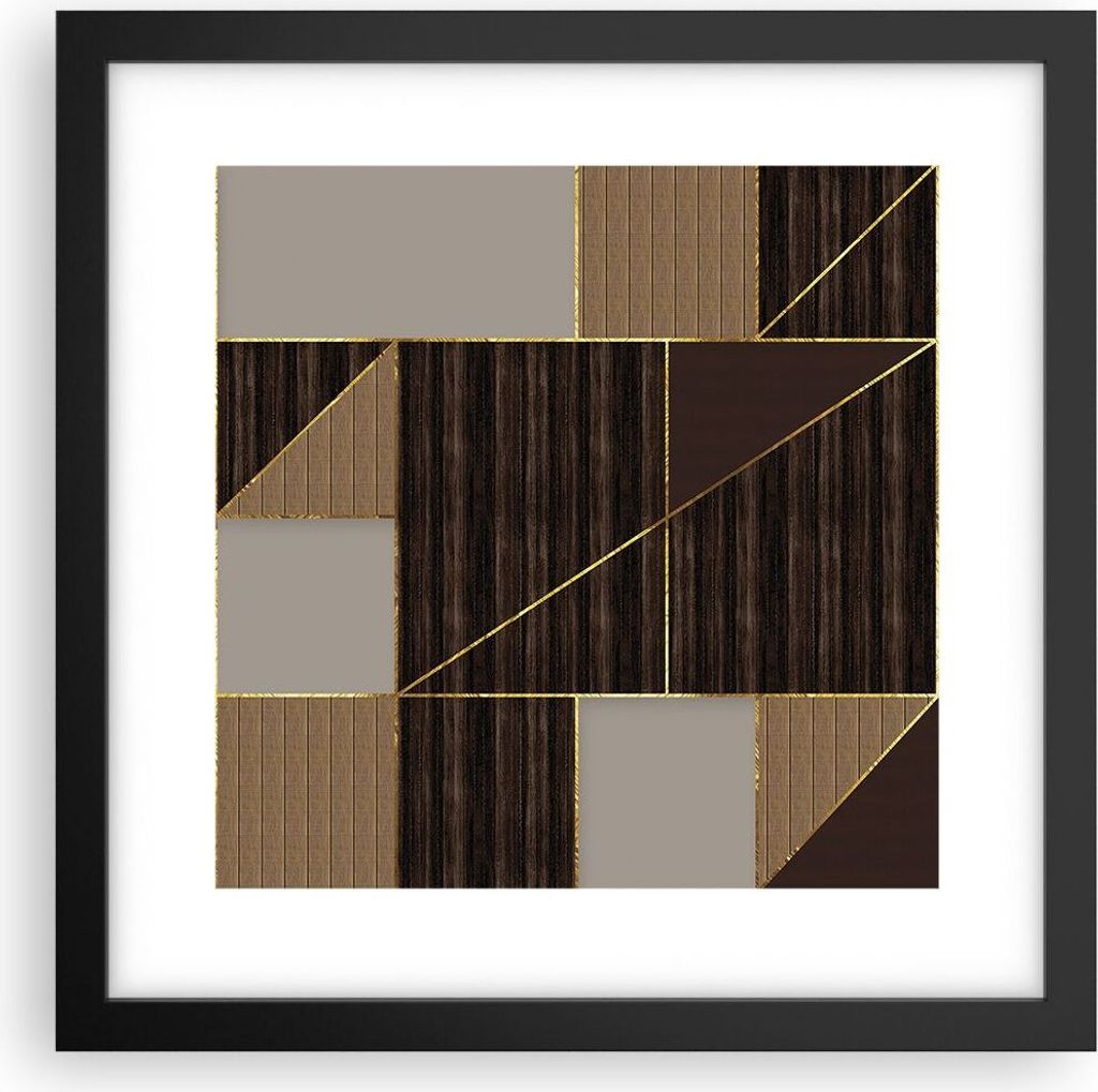 Gerahmtes Poster - Schwarzer Rahmen - Rechtecke Quadrate Braun - 30x30 cm - Wand Bild - Wanddeko - Wandbilder - Kunstposter - Wandposter - Bilderra...