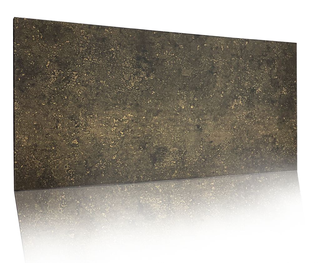 A rectangular panel with a textured, stone-like appearance, possibly concrete or marble imitation, is shown against a white background with a reflection.