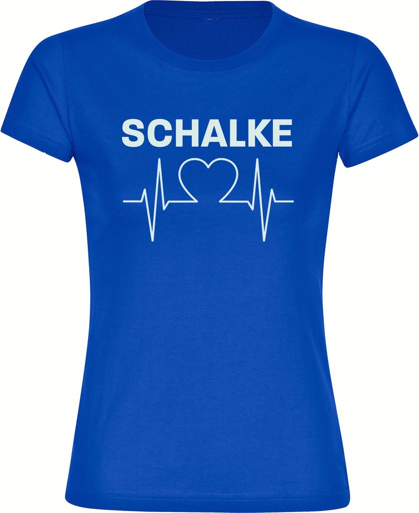 multifanshop Damen T-Shirt - Schalke - Herzschlag, blau, Größe 3XL