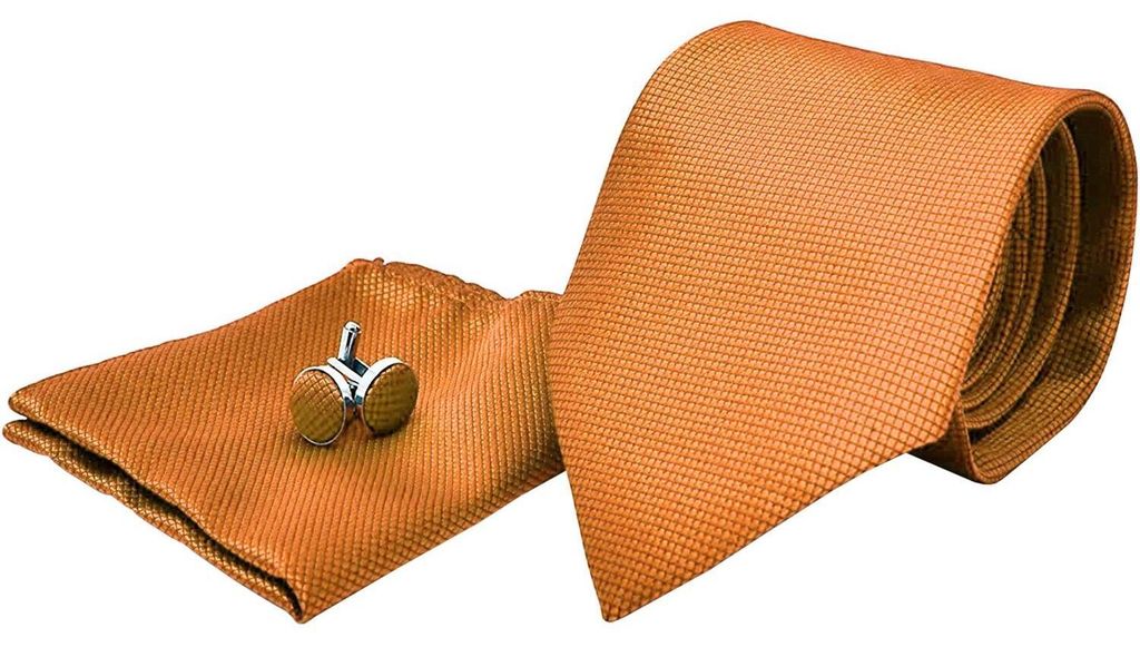 Kostümzubehör | Krawatte + Einstecktuch + Manschettenknöpfe - Orange