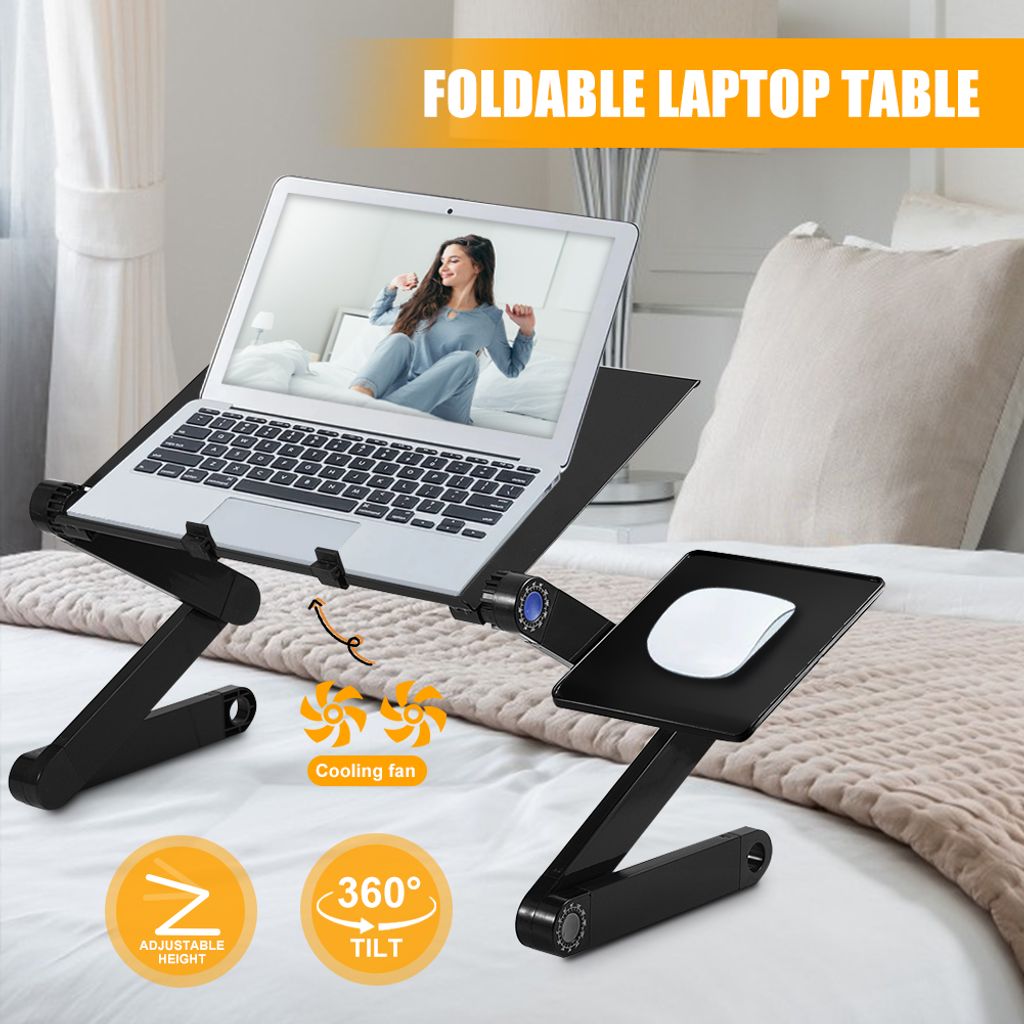 0-360° Verstellbar Laptoptisch Notebooktisch PC Ständer mit Mausablage Lüfter DE 