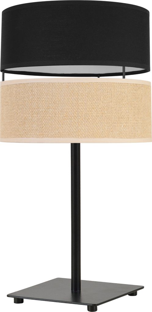 Light-Home Juta Lampenschirm Tischlampe Modern - Nachttischlampe - Tischleuchte E27 - 1-Flammig GIA - Schwarz Basis und Jute und Schwarz