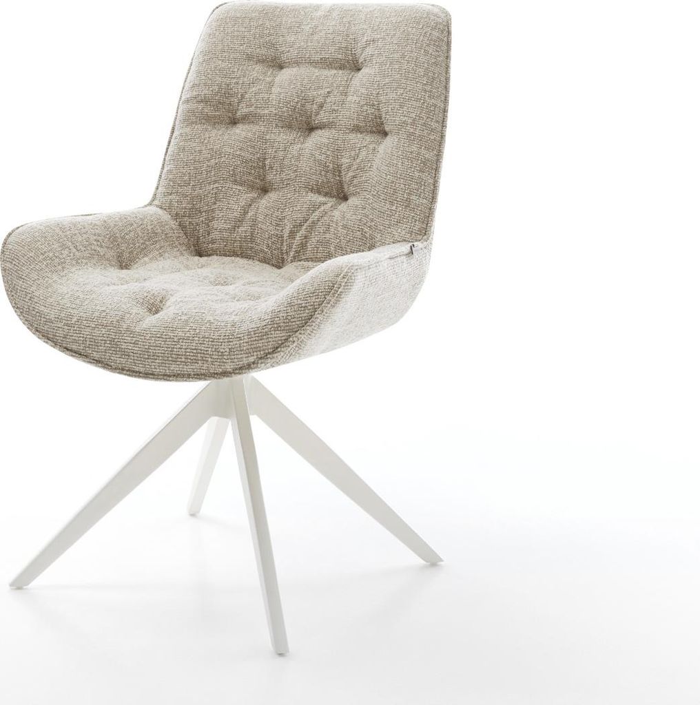 DELIFE Drehstuhl Taimi-Flex Webstoff Soft Beige Kreuzgestell breit Weiß 360° drehbar Wippfunktion