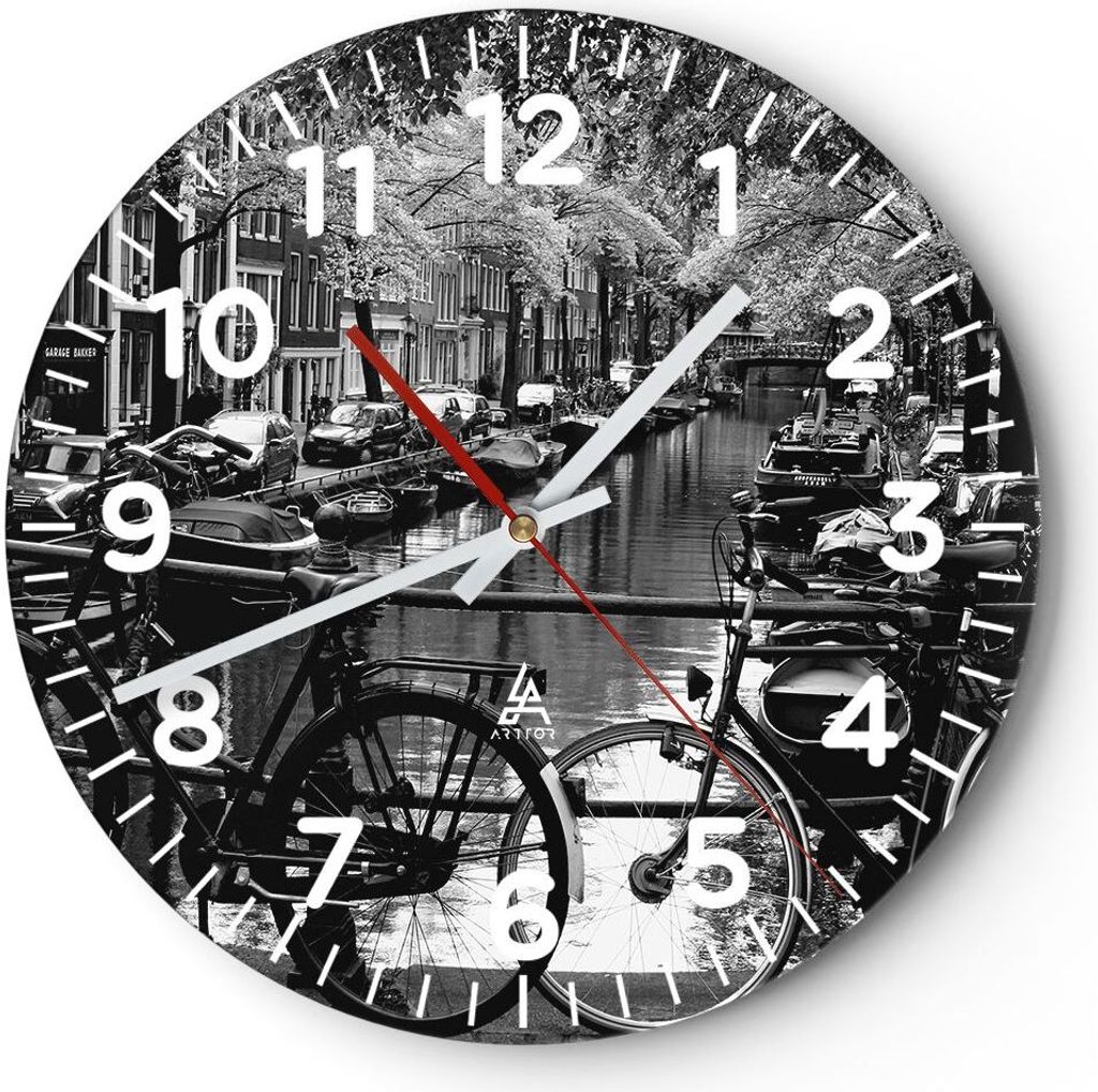 Wanduhr - Rund - Glasuhr - Holland Kanal - 30x30cm - Schleichendes Uhrwerk - Lautlos - zum Aufhängen bereit - Dekoration Modern - Wanddekoration a...